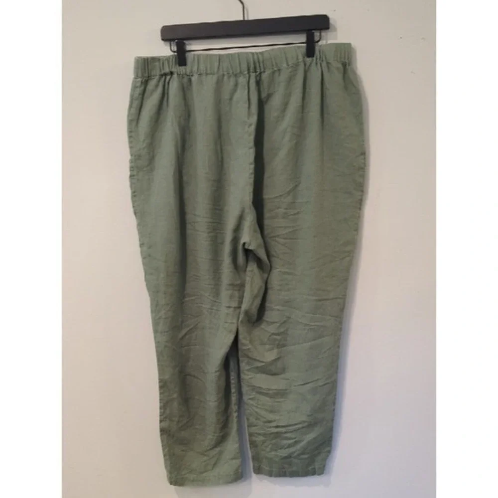 Quince 100% European Linen Tapered Ankle Pant Light Cargo Olive Green size XL